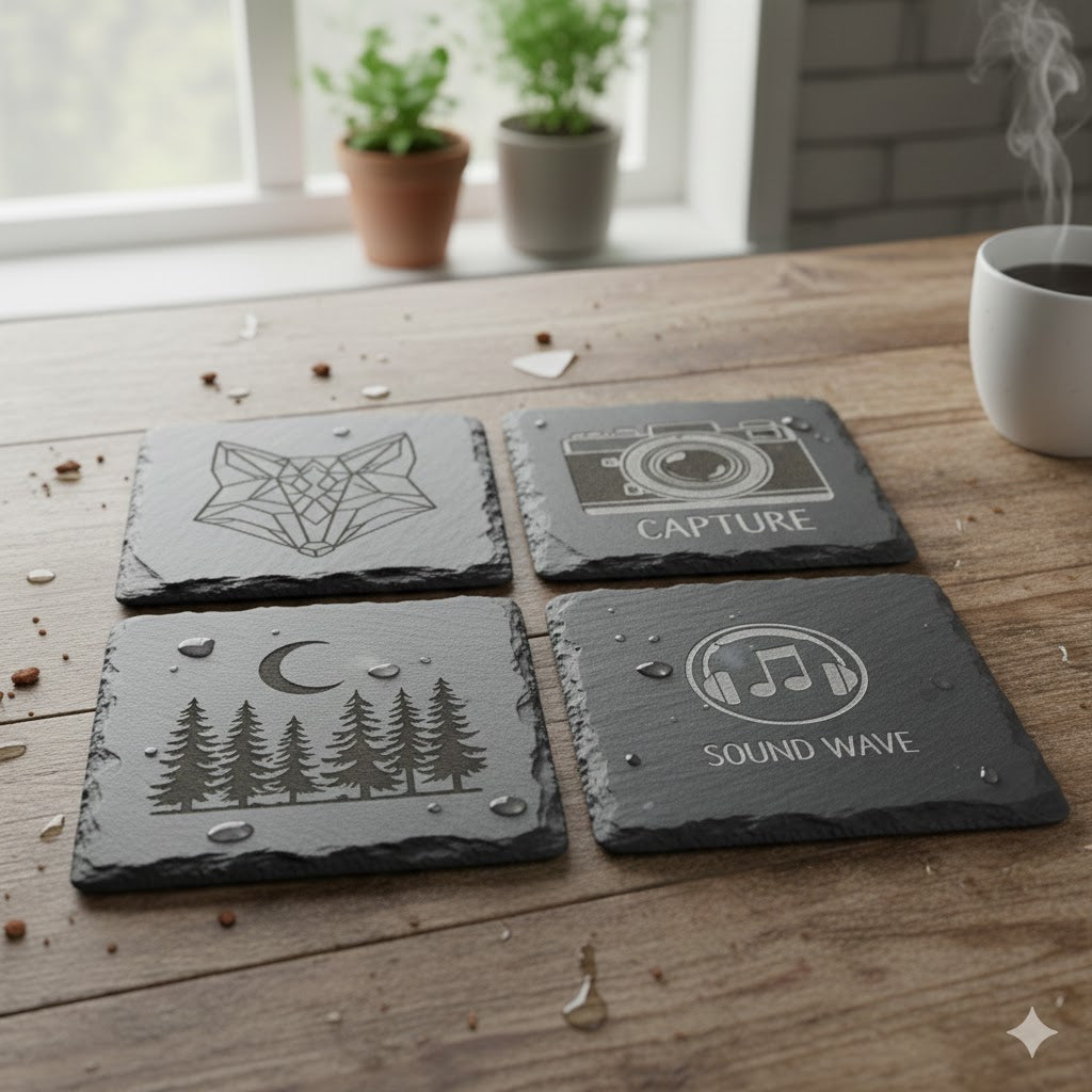 Custom 4 inch Square Slate Coasters (4 pack)